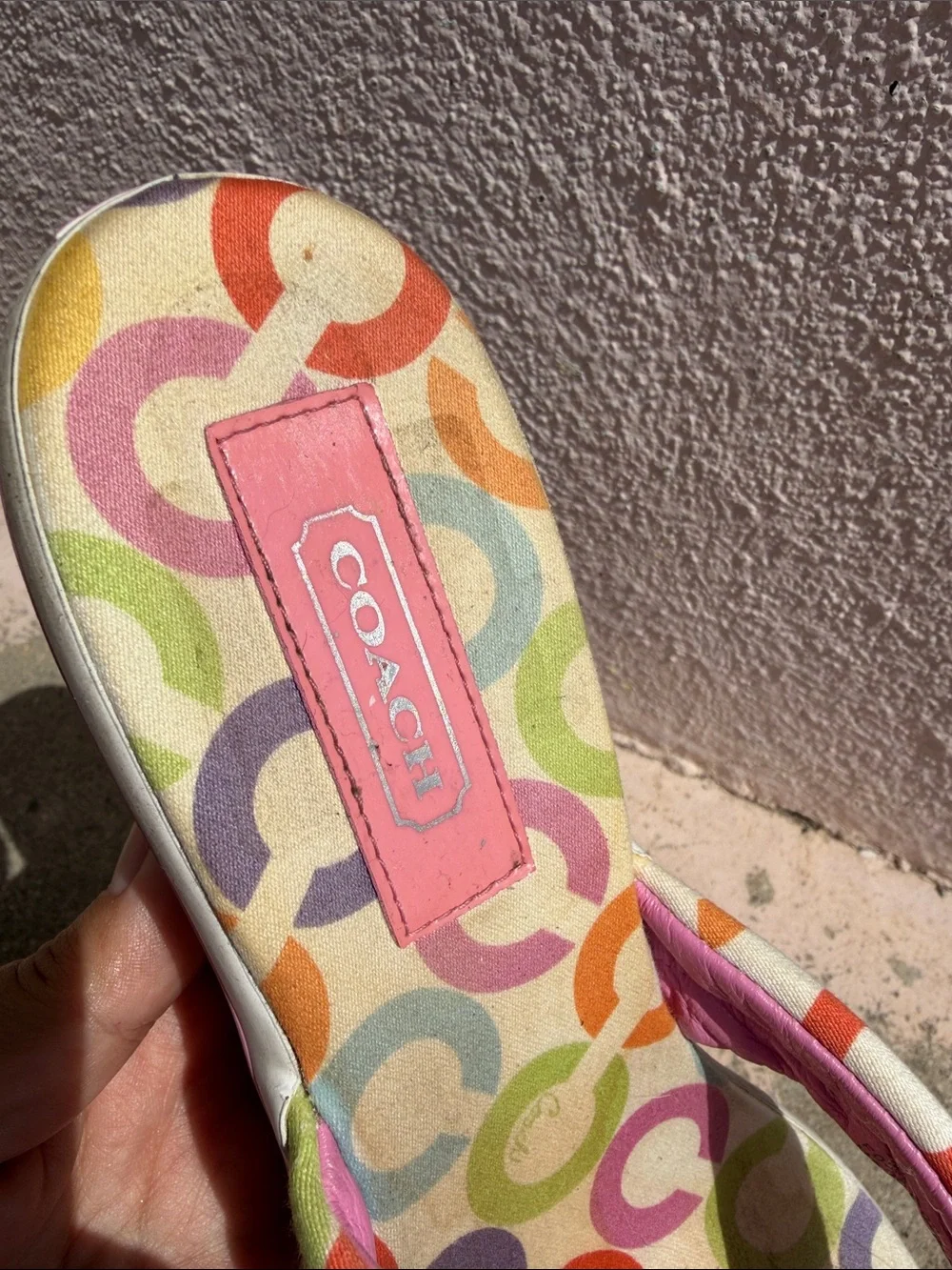 Y2K Coach Dalores A0135 Wedge Flip Flops Multicolor Signature C Pink Size 9B